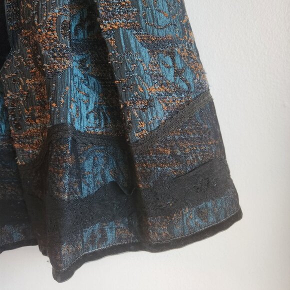 Y2K Teal Textured Pleated Brocade Skirt – Size M - Picture 3 of 12